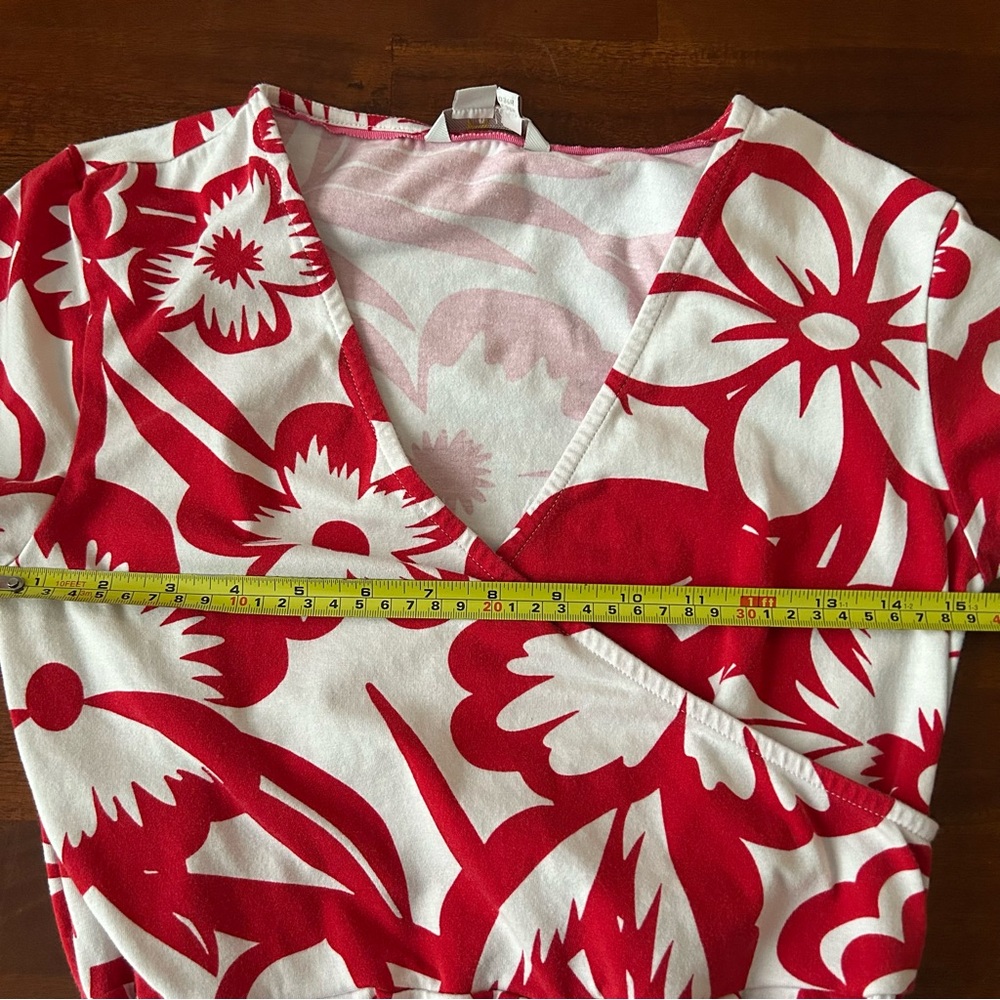 Boden Caroline Red White Floral Jersey Knit Short Sleeve Wrap Jumpsuit Romper - Picture 9 of 9
